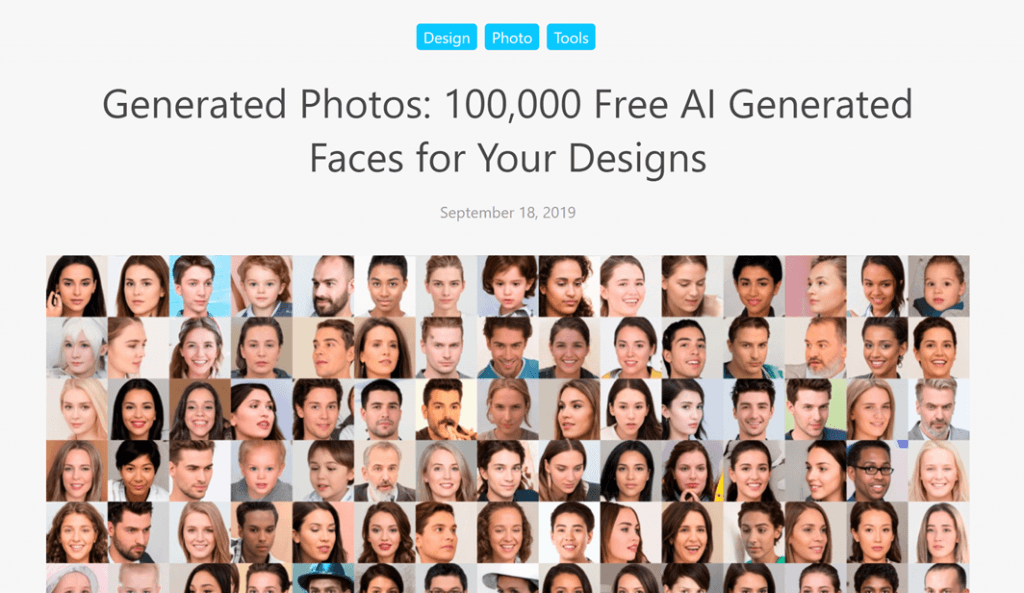Generated Photos 소개 페이지